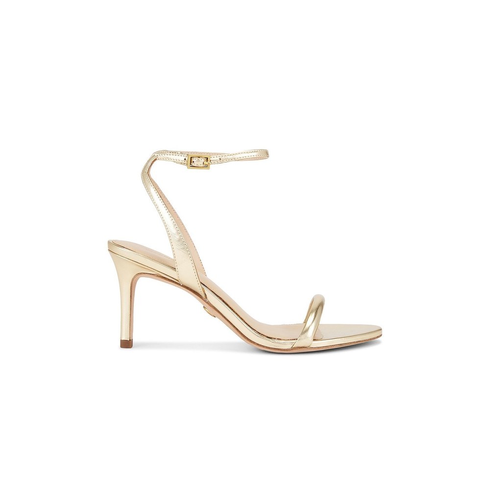 New Veronica Beard Sylvie 75 Heel in Pale Gold mid high ankle strap metallic